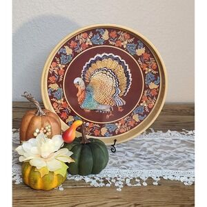 VTG 1993 GIBSON GALLERY Tin Litho Thanksgiving Turkey design serving‎ tray